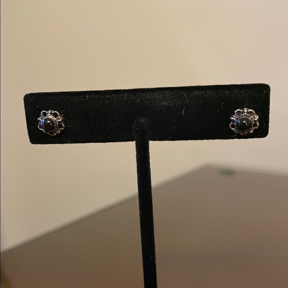 Set of 3 Pairs of Silver & Black Earrings